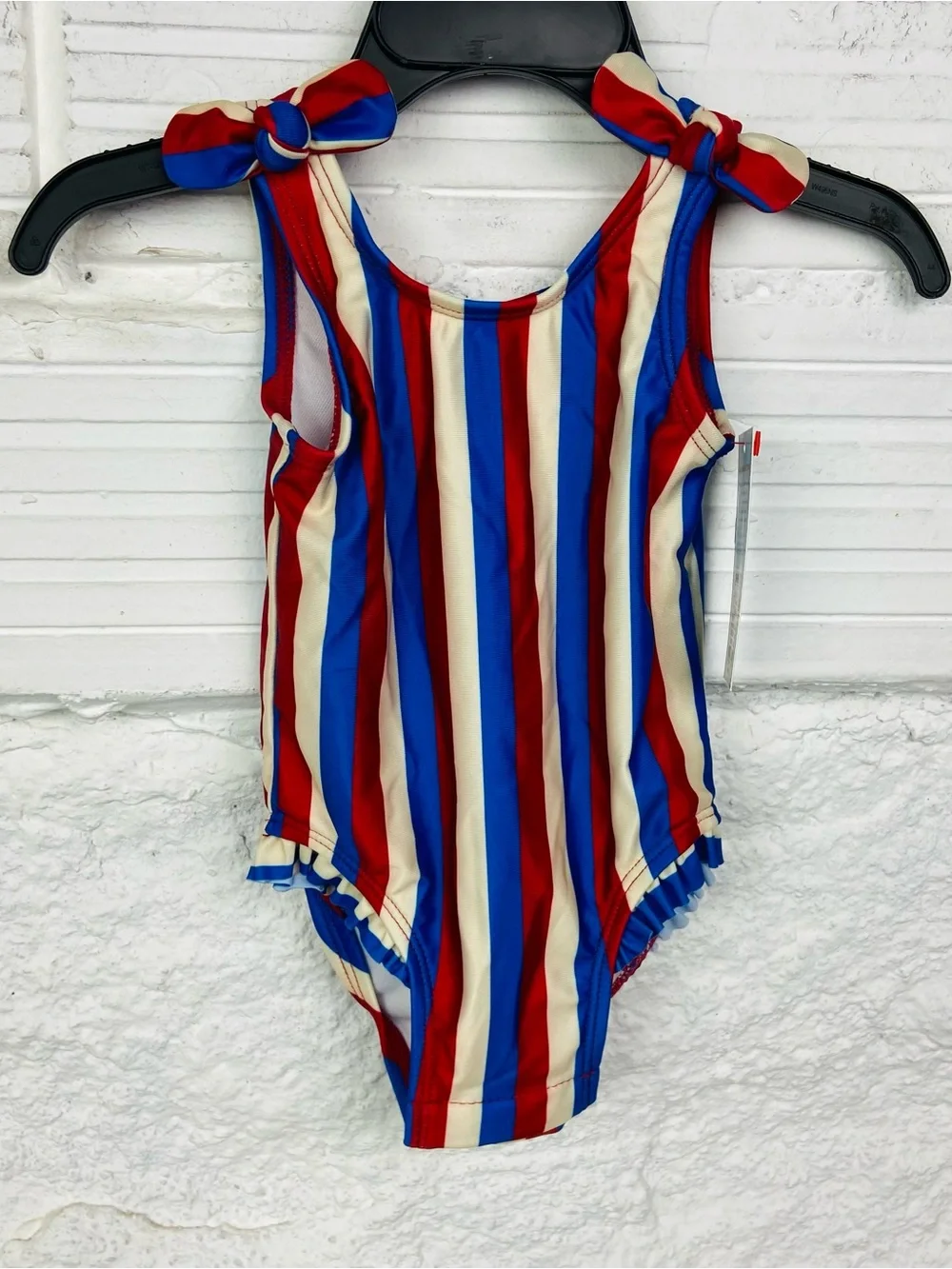 NWT cat & jack bow Striped Red, Blue & Cream One-Piece Swimsuit size 3-6 months